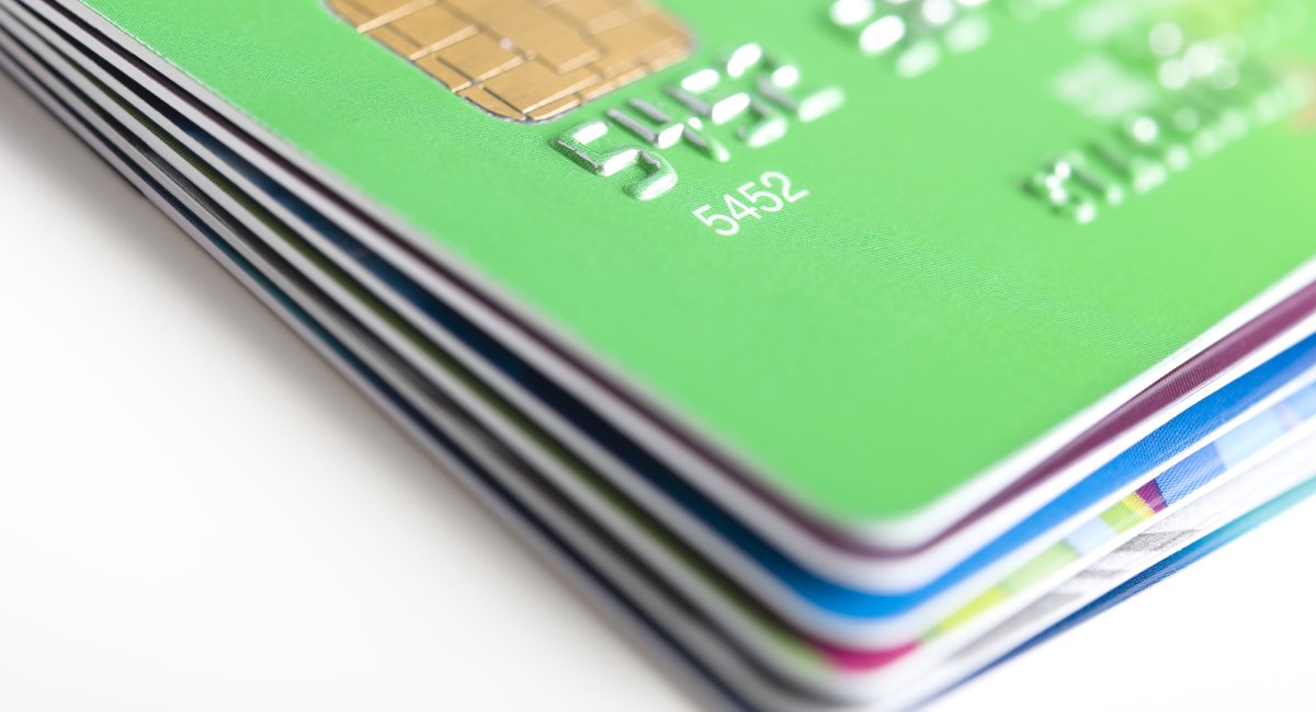 stack of credit cards with chip