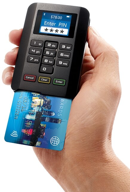 Pocket Pay card reader with chip card inserted