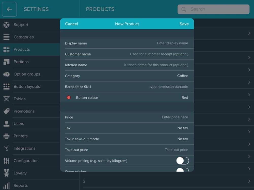Intelligentpos new product menu in POS app
