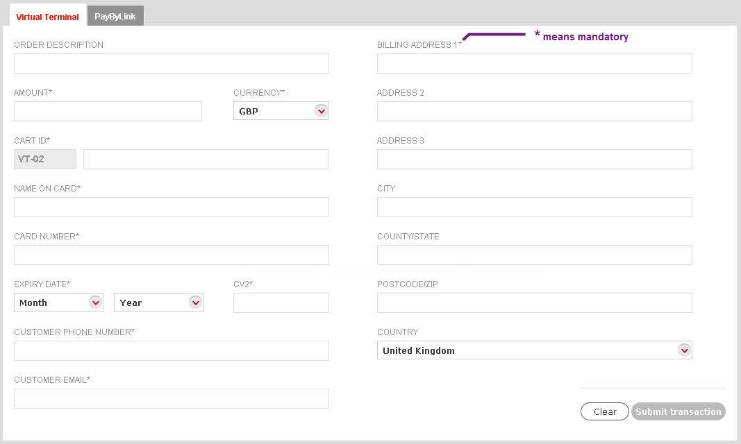 Worldpay virtual terminal page