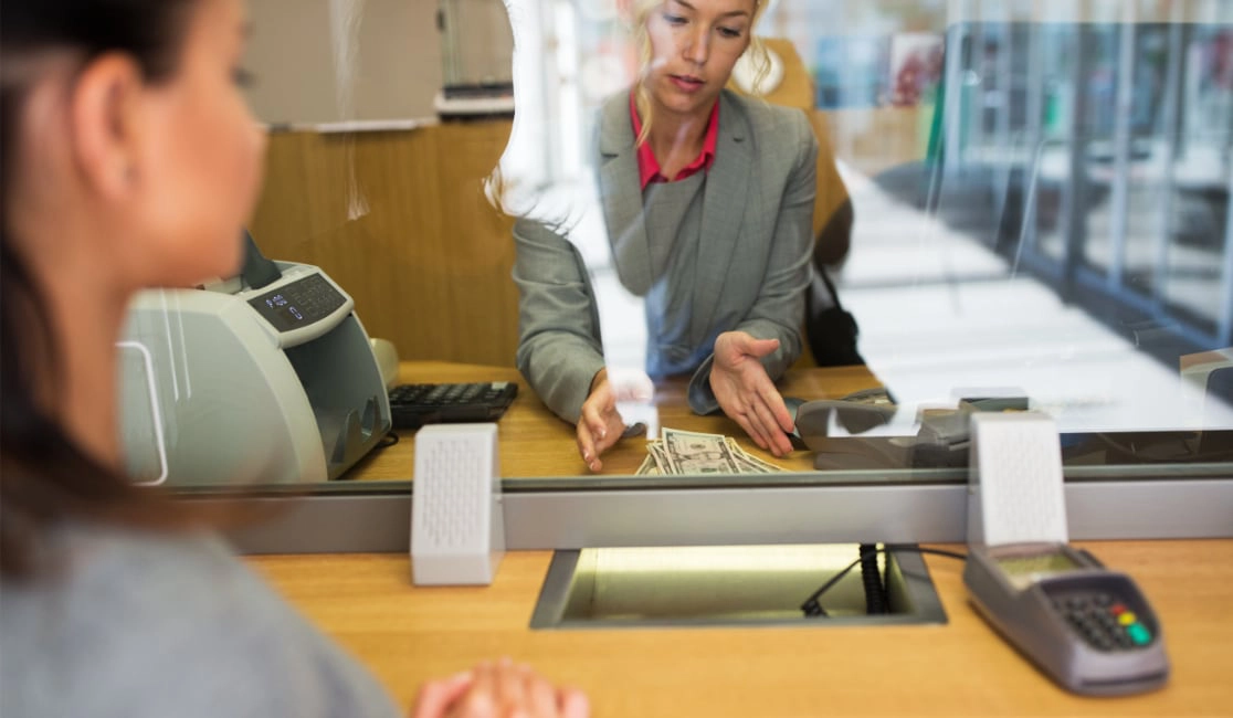 Banking counter during cash deposit