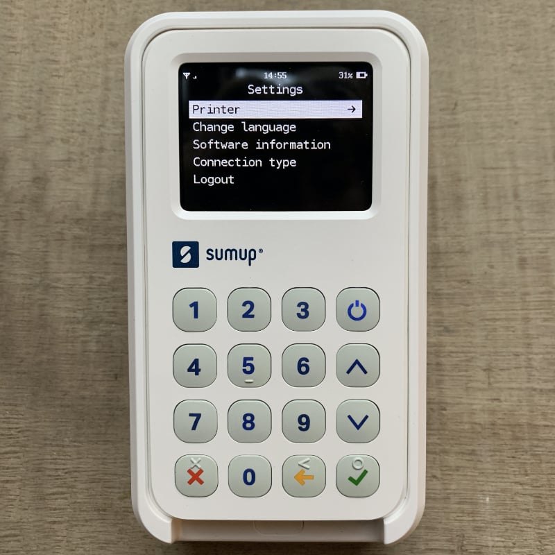 SumUp 3G + Printer settings menu