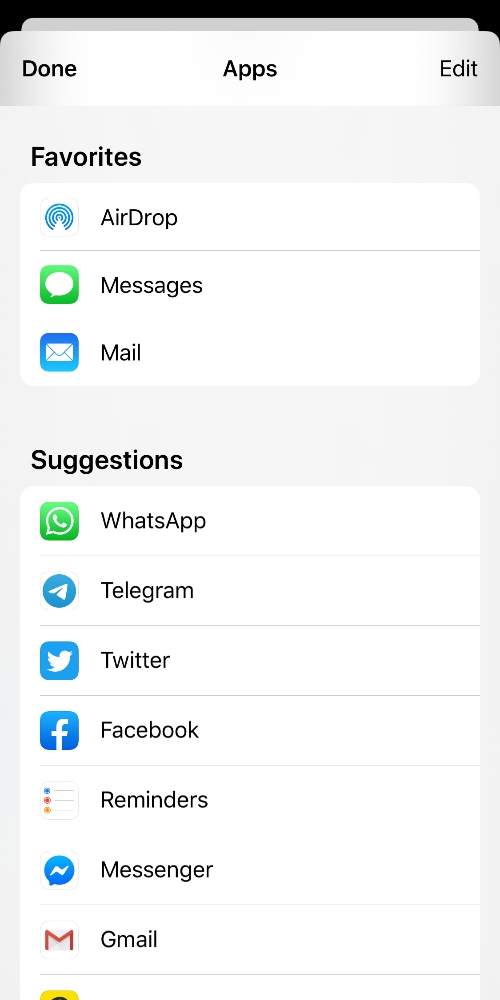 iZettle Payment Link app sharing options