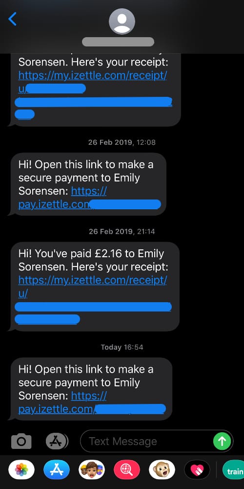iZettle Payment Link text thread
