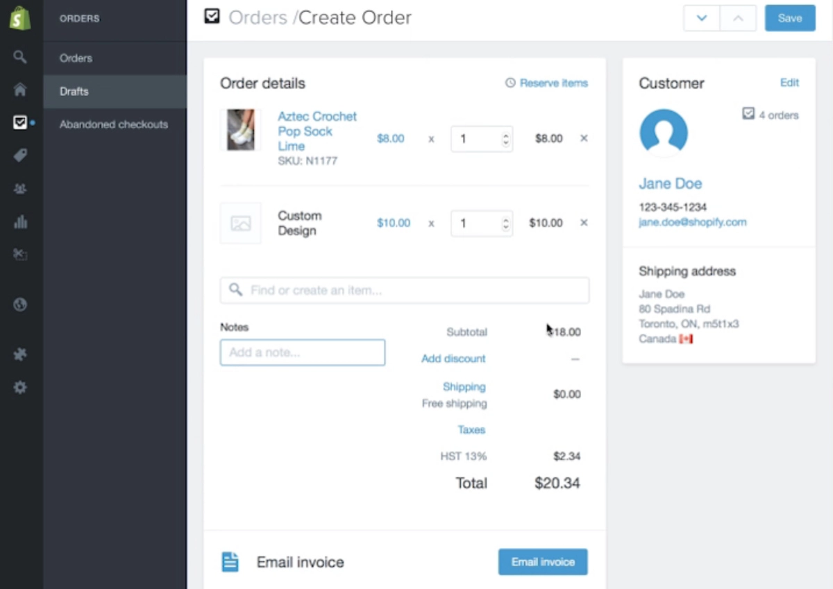 Shopify invoice draft Shopify invoice draft