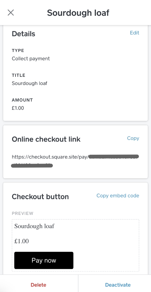Square Online Checkout options