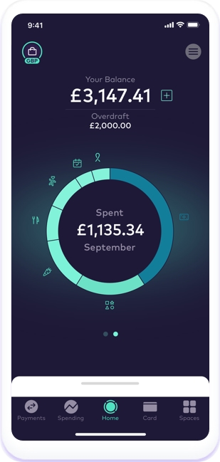 Starling Bank app home screen