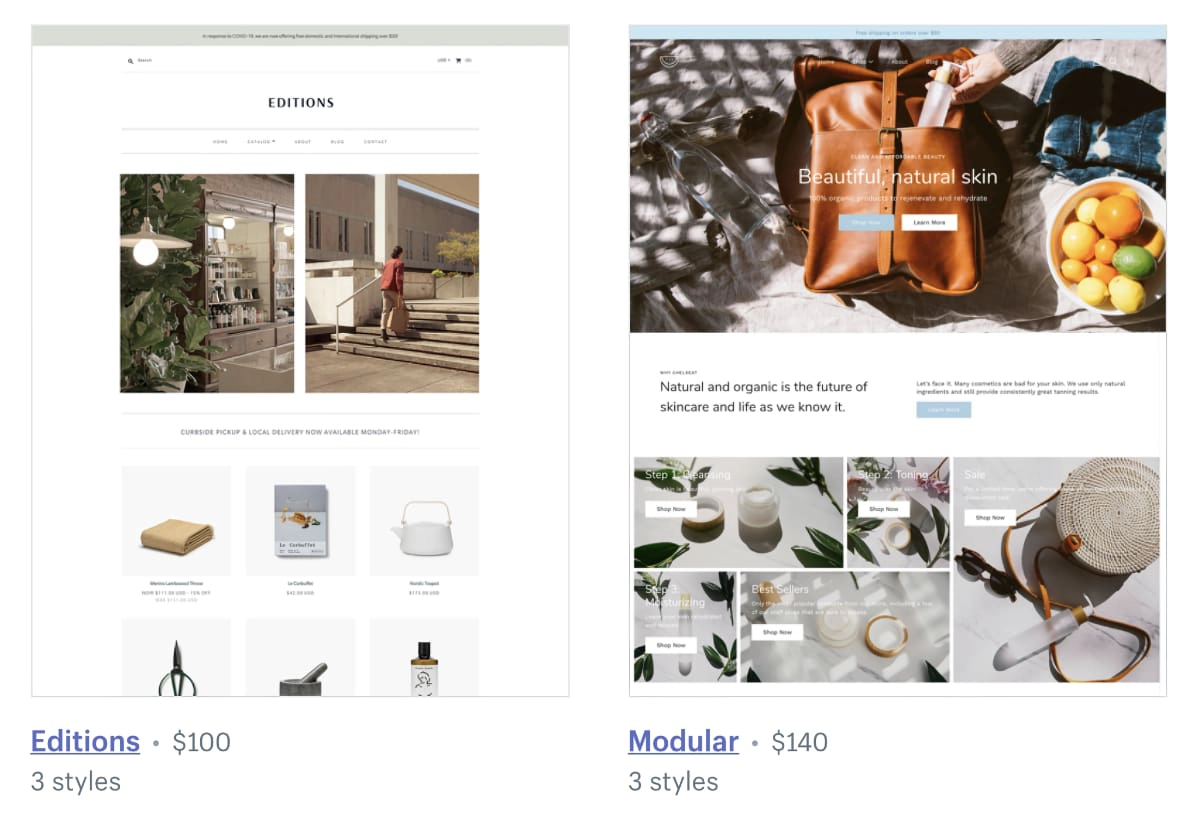 Shopify themes – examples