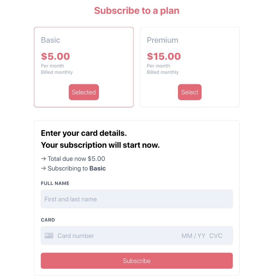 Stripe subscription example