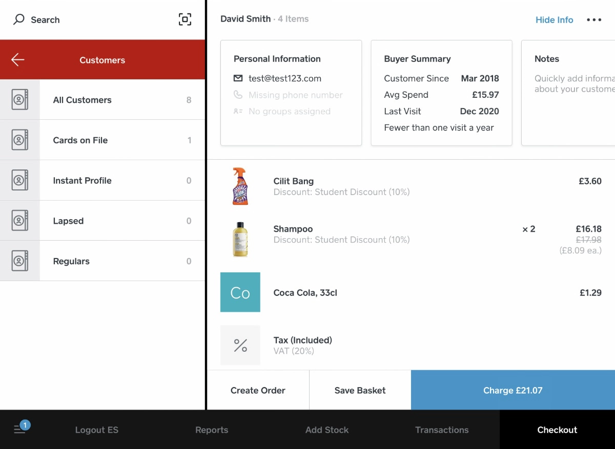 Square for Retail customer transaction