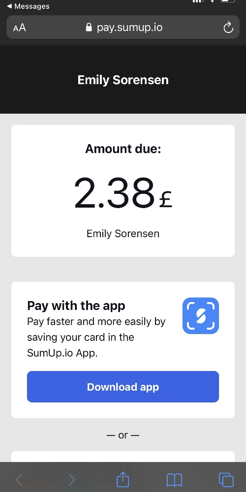 SumUp payment page