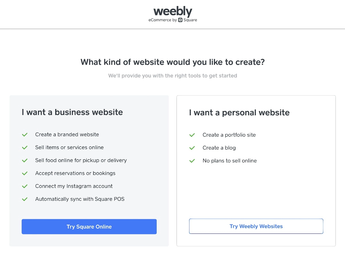 Weebly sign-up