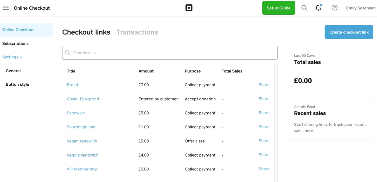 Square Online Checkout links
