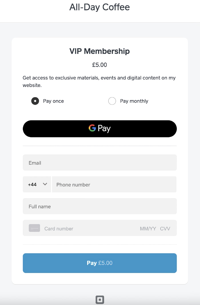 Square Online Checkout page Square Online Checkout page