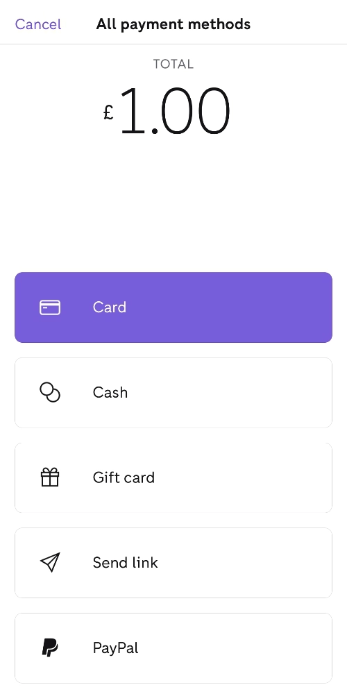 Zettle Go payment methods