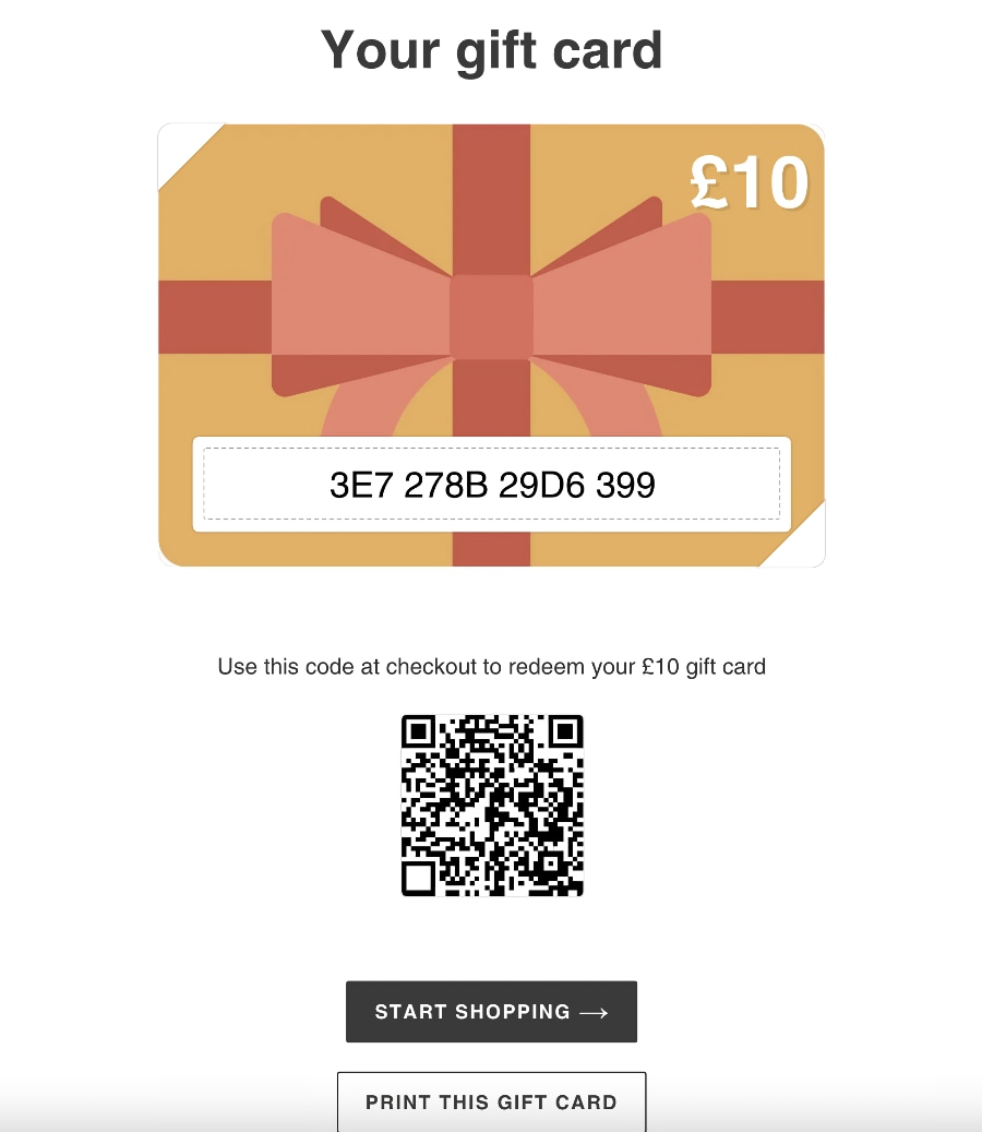 Shopify e-gift card