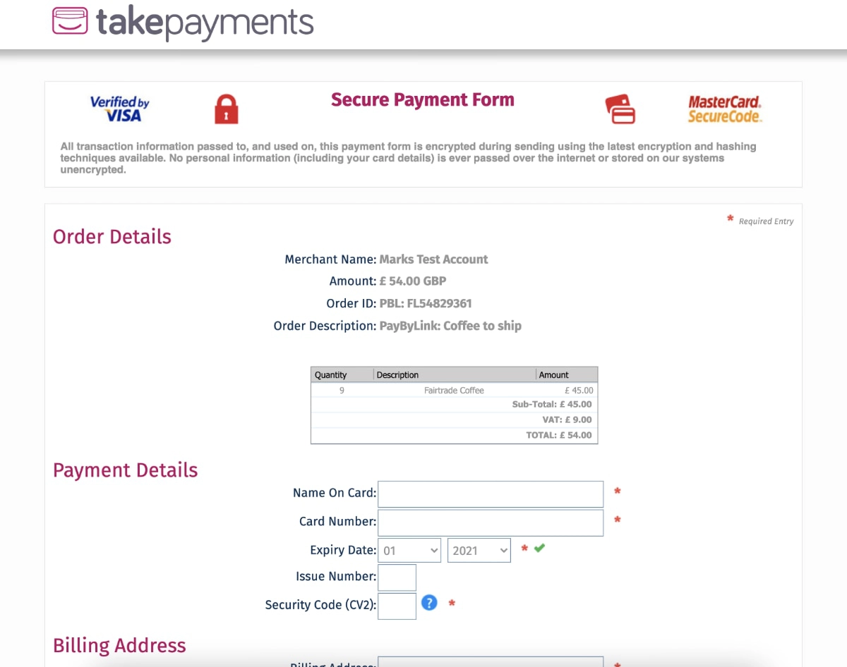 Takepayments payment page