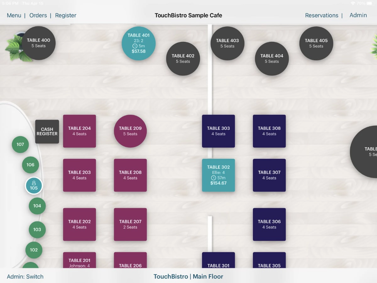 TouchBistro app table plan