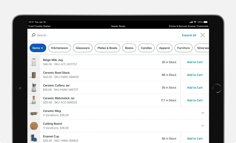 Square for Retail item search