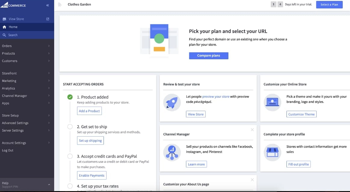 BigCommerce US dashboard