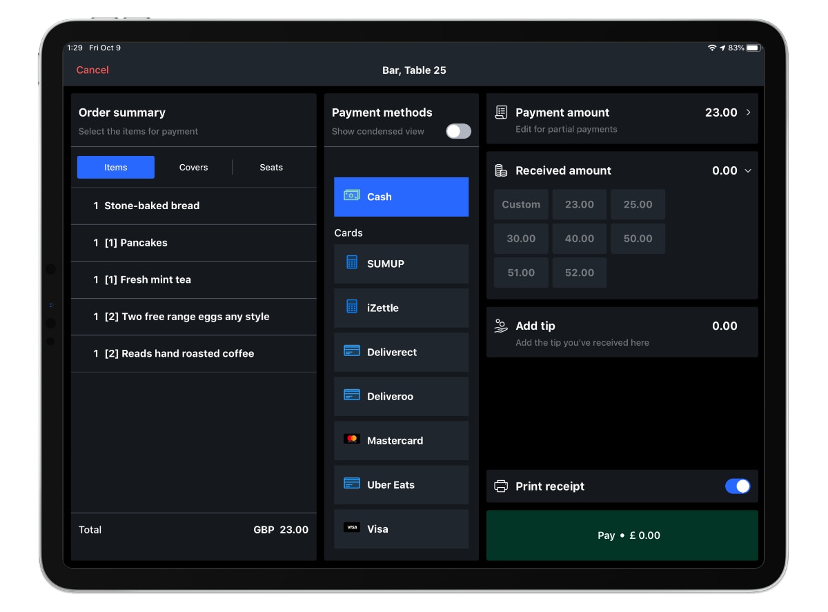 Lightspeed Restaurant payment methods