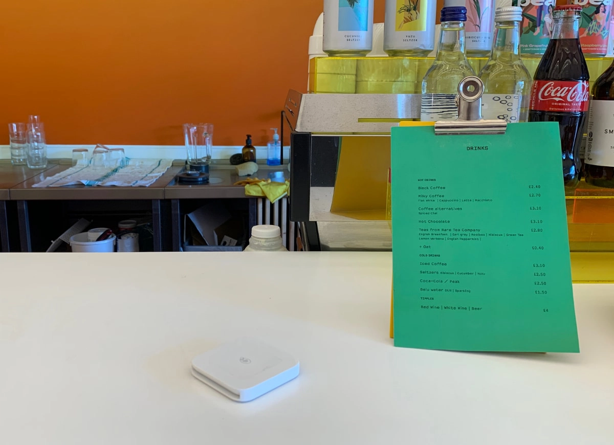 Square Reader on cafe counter