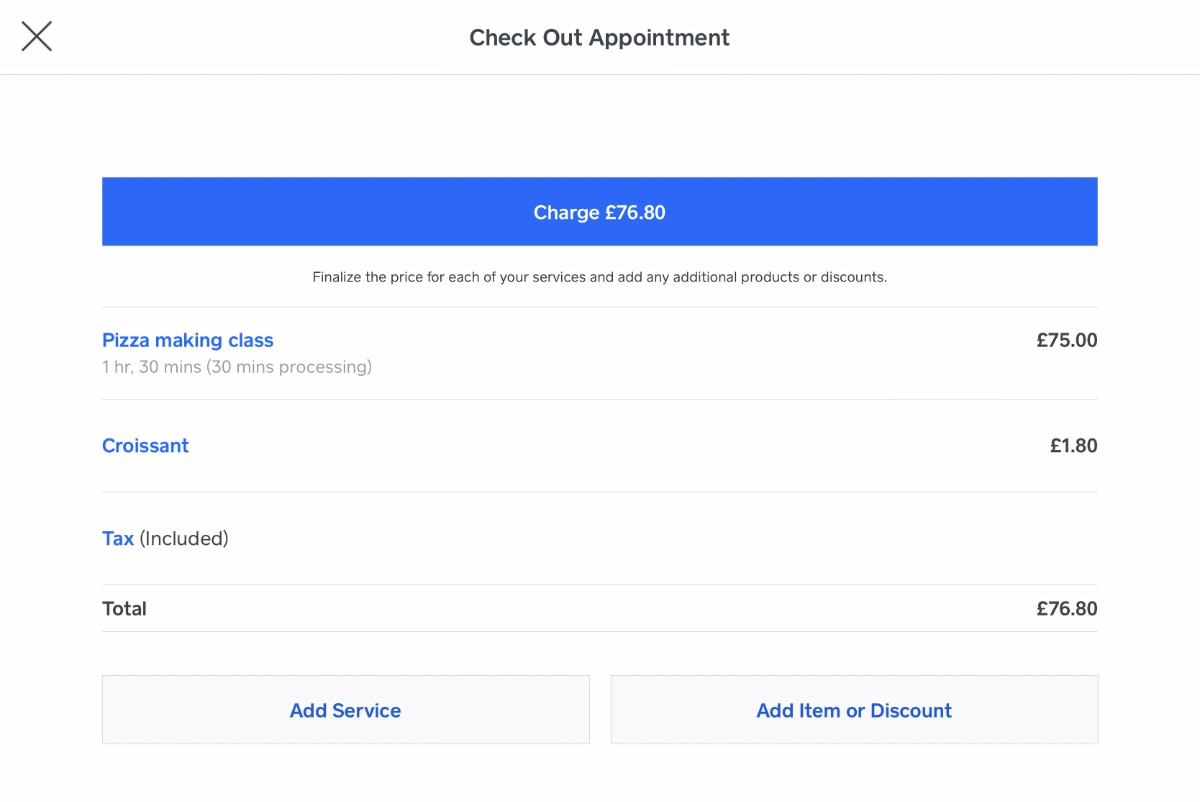Square Appointments checkout options