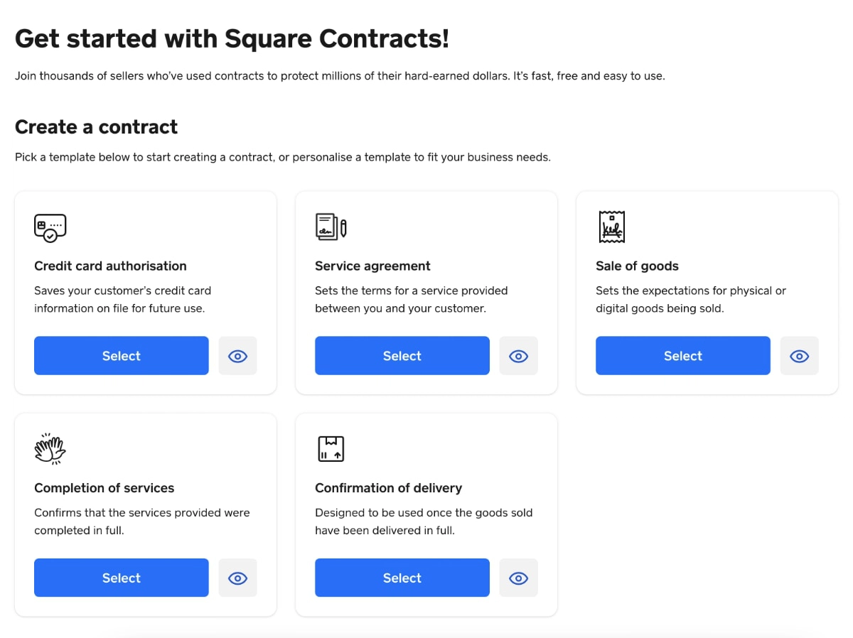 Square Contracts templates