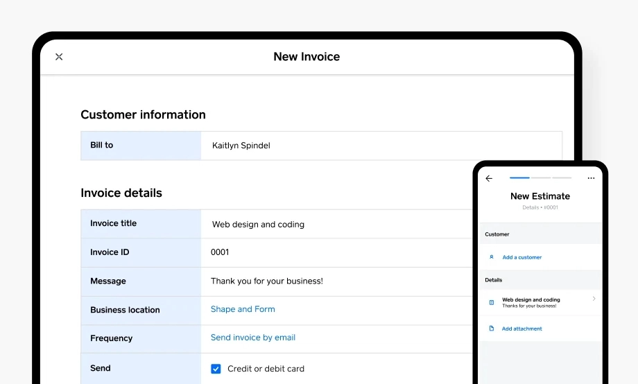 Square Invoices on computer and phone