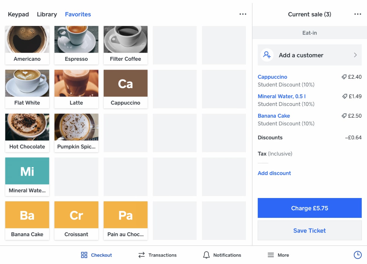 Square Point of Sale app on iPad