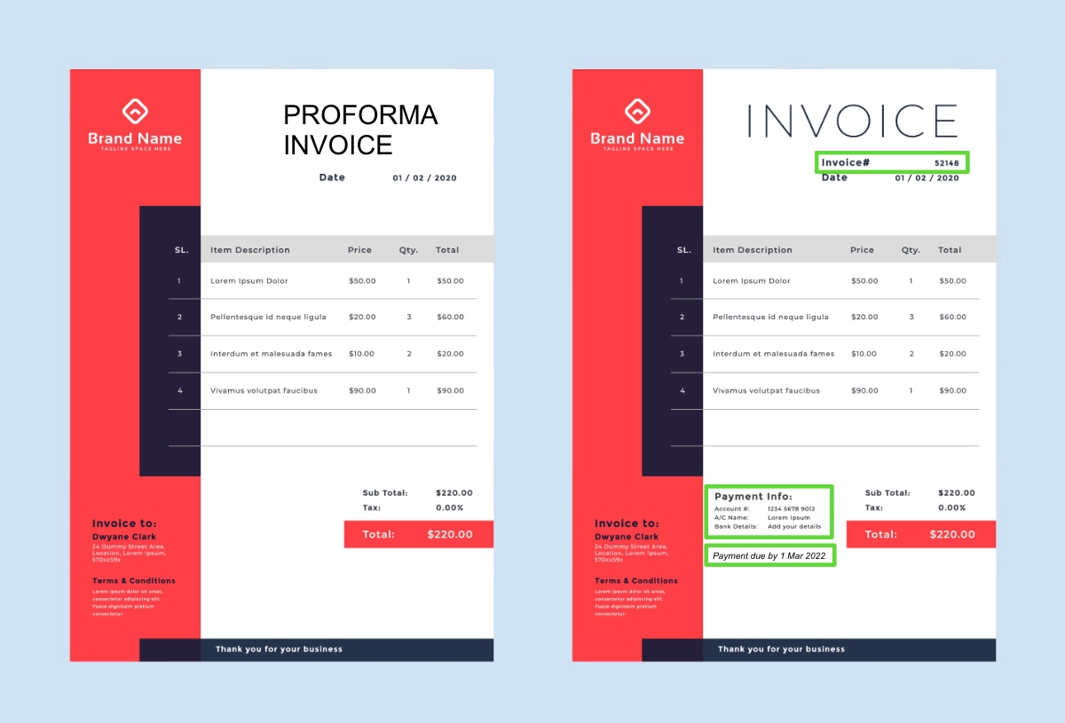 proforma invoice and invoice