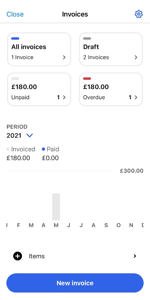 SumUp Invoices screen in app