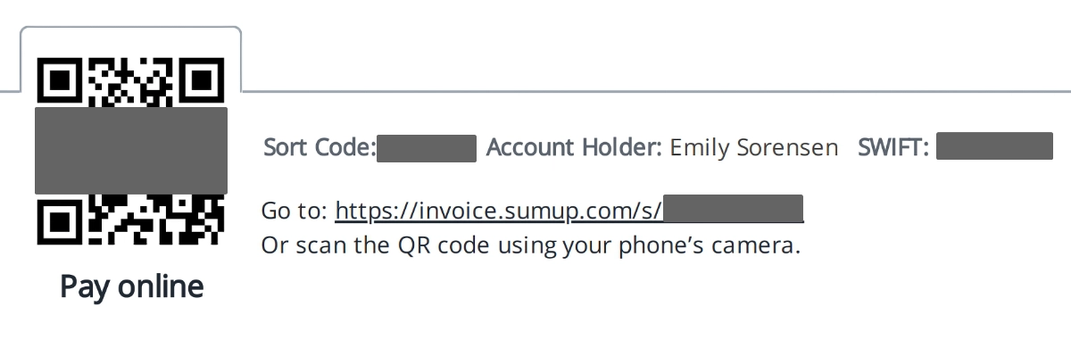 SumUp invoice payment details