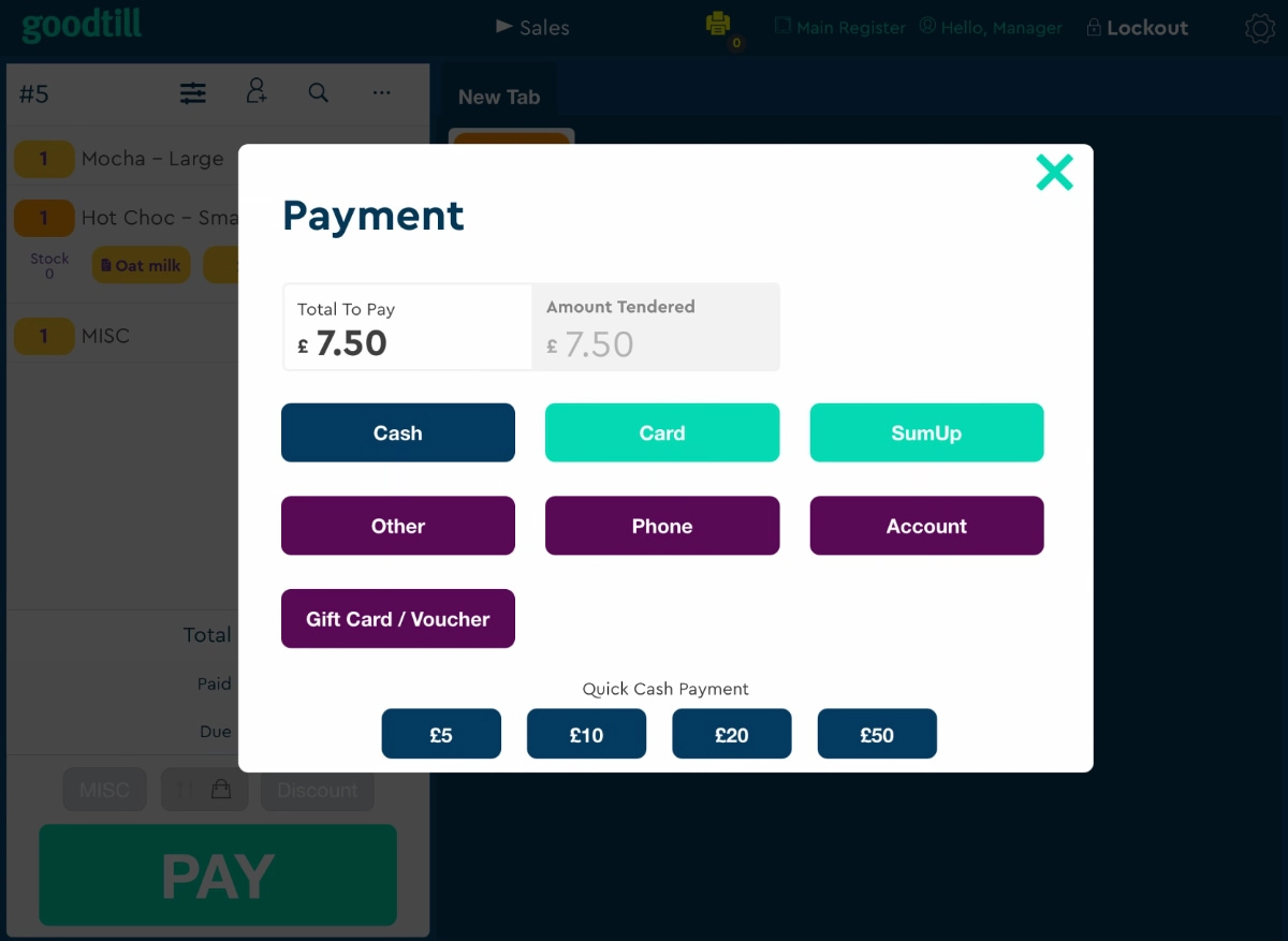 payment methods in SumUp POS app