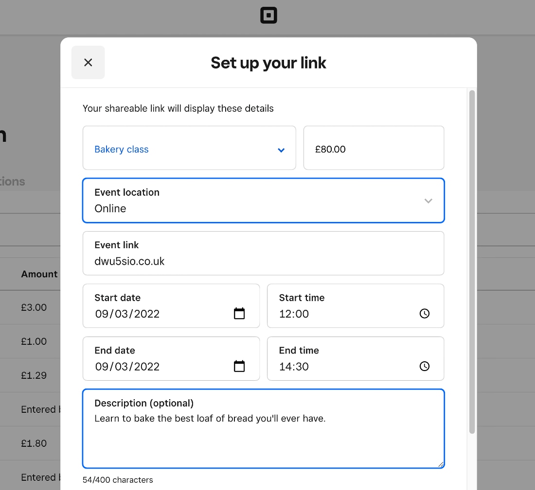 Square payment link for event