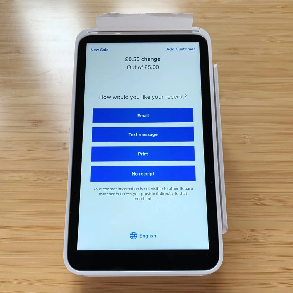 Square Terminal receipt options