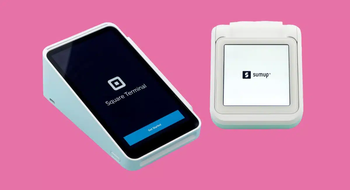 Square Terminal and SumUp Solo on pink background