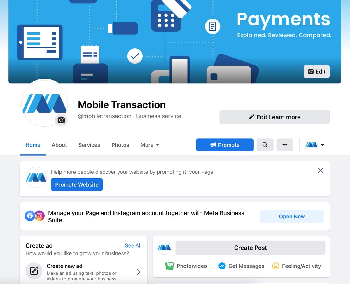 Mobile Transaction Facebook Page, edit mode