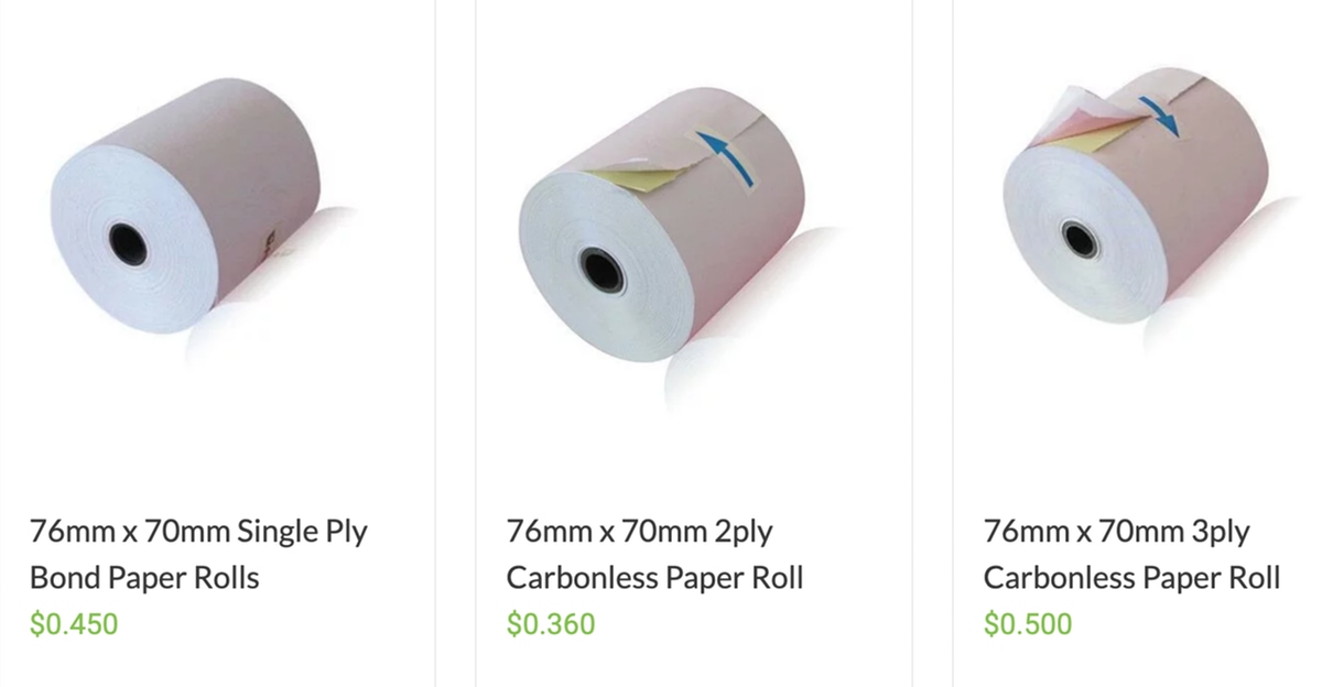 a single-, 2- and 3-ply receipt roll