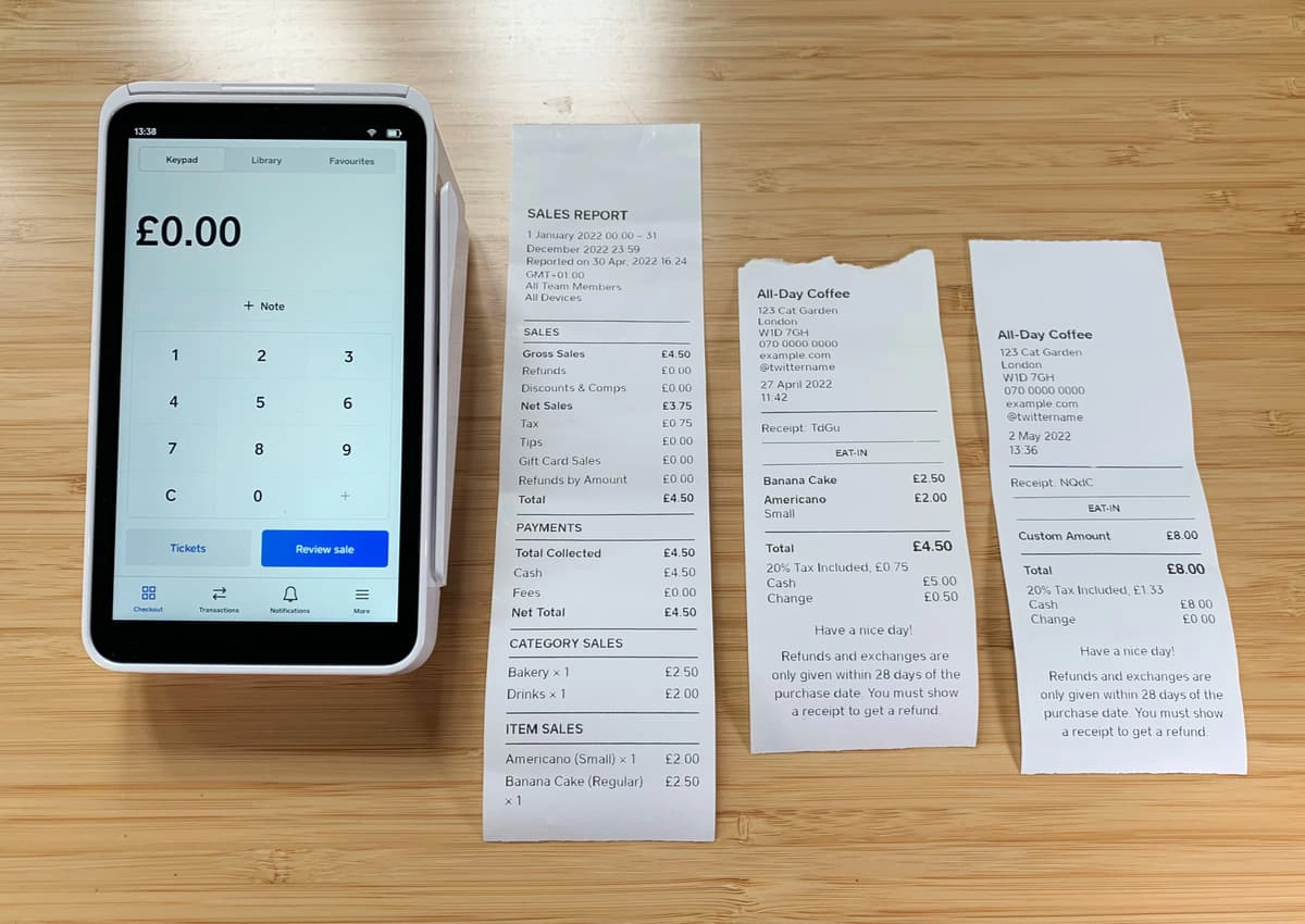 Square Terminal with three receipts