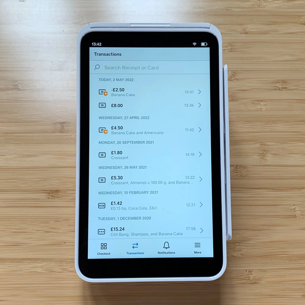 transactions list on Square Terminal