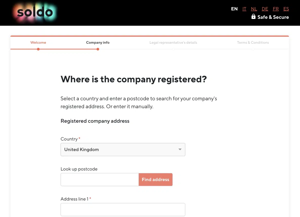 Soldo registration form