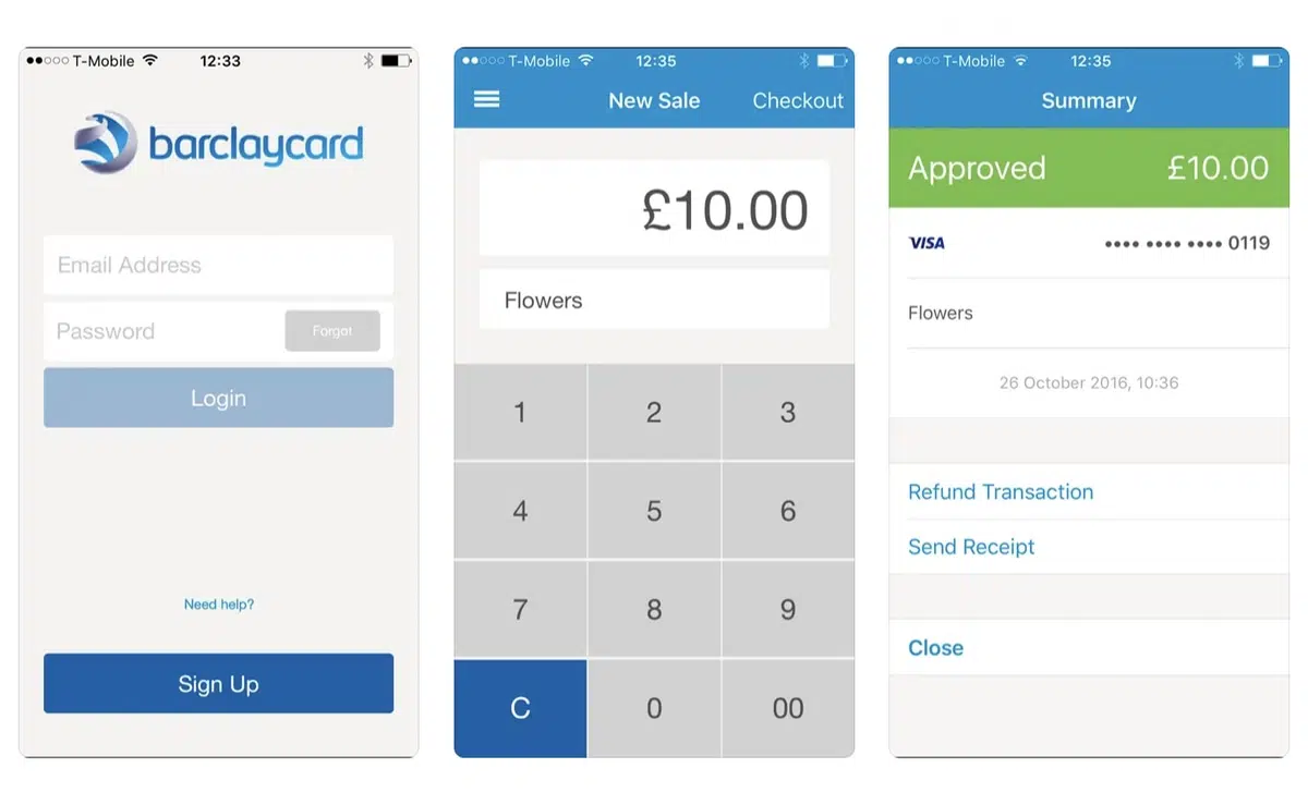 Barclaycard Anywhere app screens