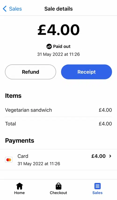 SumUp App transaction screen