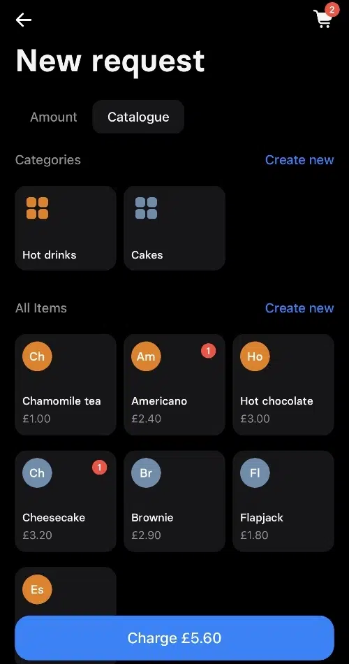 product catalogue in Revolut Business app