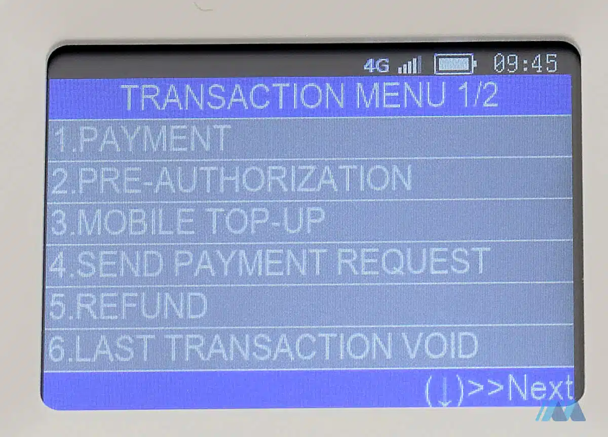 Transaction menu myPOS Go 2