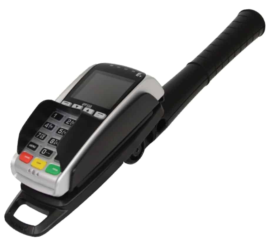 Card machine holders with a long stick are ideal for drive-throughs