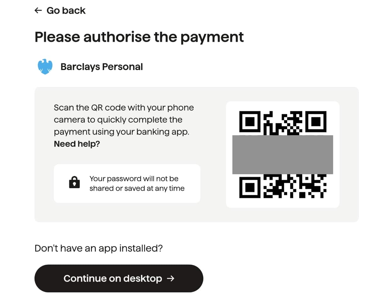 A2A payment confirmation QR code