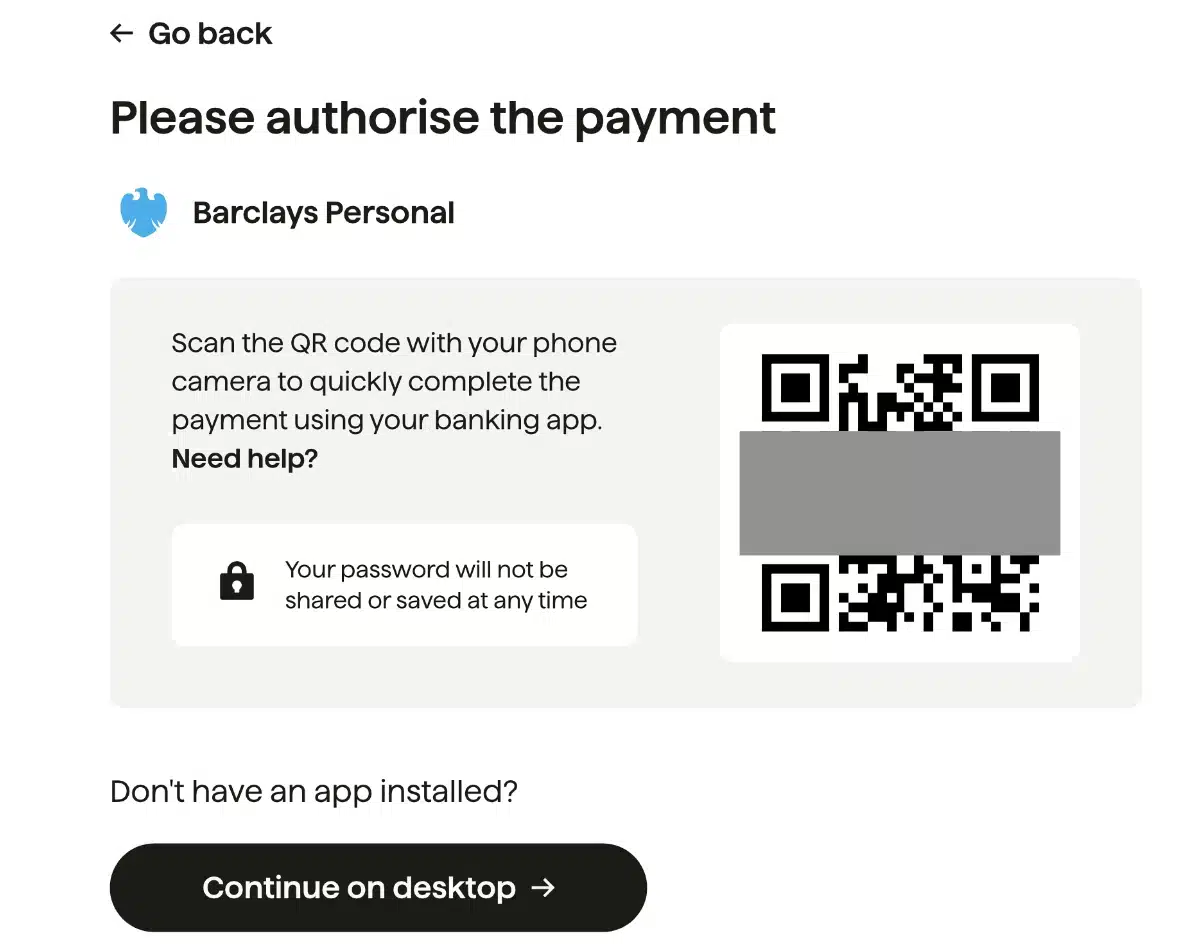 A2A payment confirmation QR code
