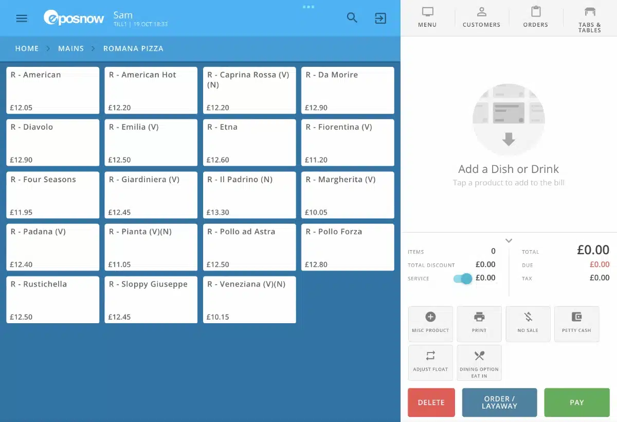 Epos Now register food menu